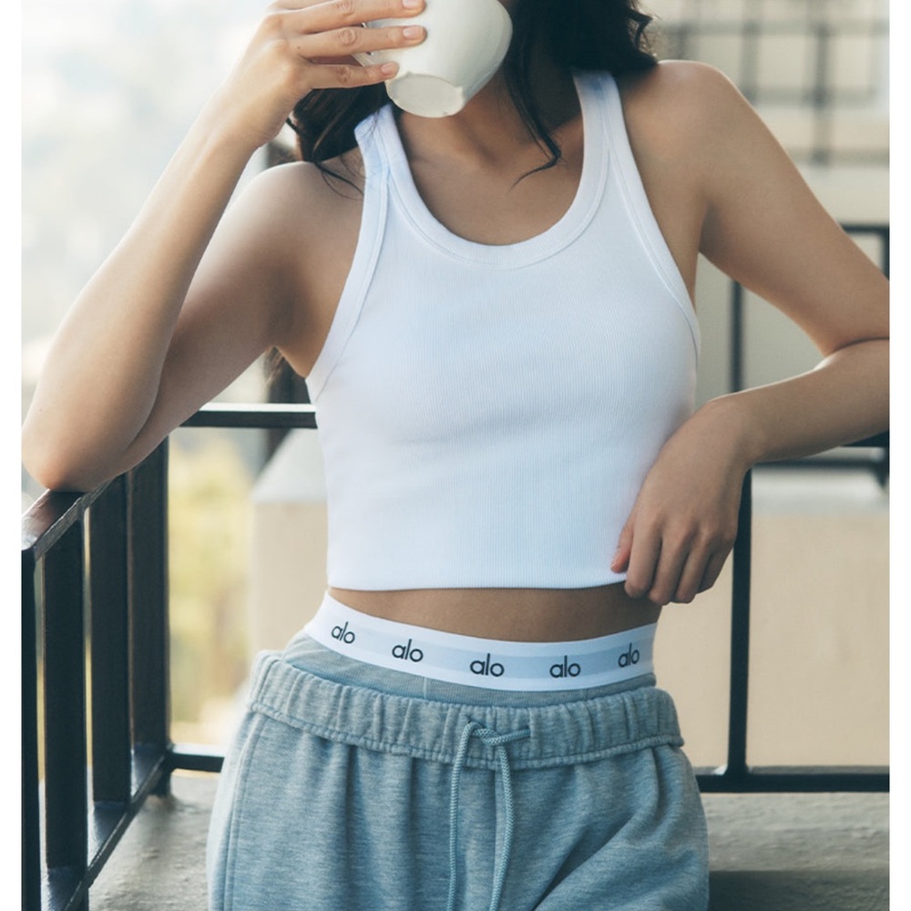 ALO Yoga Goddess White Ribbed Sports Bra Tank Sz Small